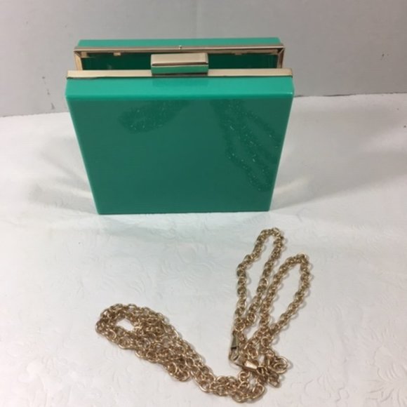 Fashionable Rhinestone Hardcase Box Turquoise Glam Clutch Crossbody 5x6 - Picture 5 of 13